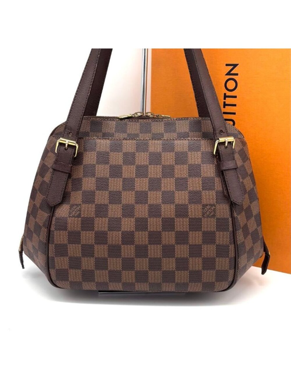 Louis Vuitton Damier Belem MM Tote Bag Brown
